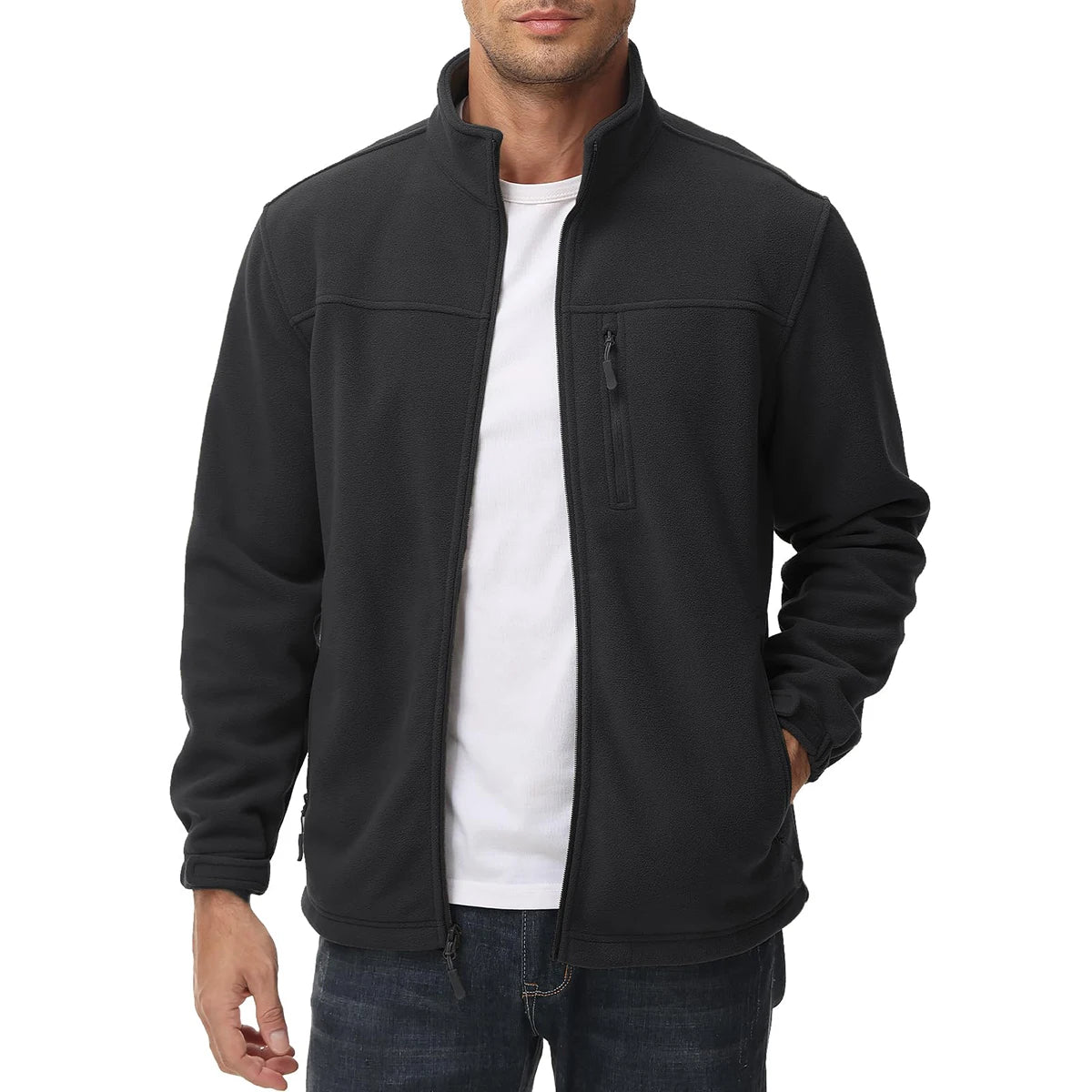TACVASEN Men's Thermal Warm Fleece Jacket Stand Collar Full Zip Windbreaker Multiple-pockets Outerwear Working Hiking Coat