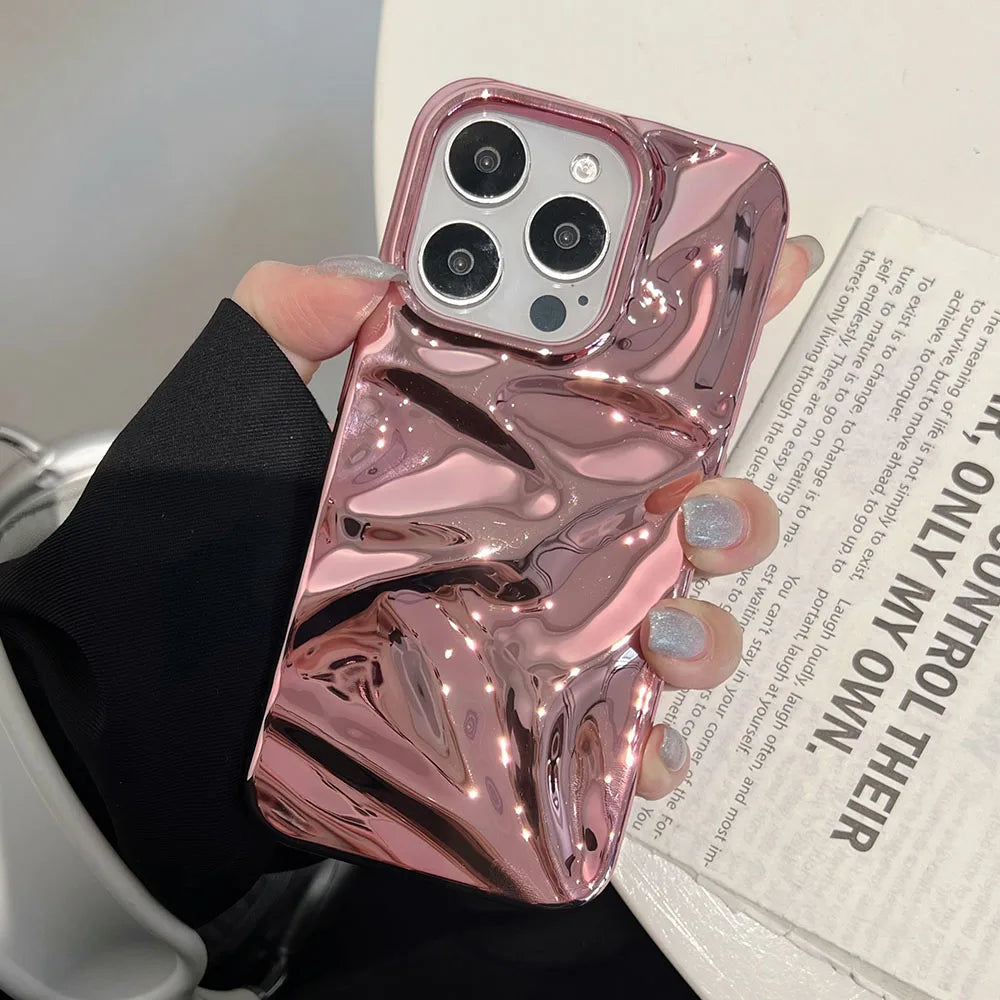 Luxury Electroplate Silvery 3D Wrinkle Phone Case For iphone 17 16 15 14 13 11 12 Pro Max 17Air Purple Water Ripple Soft Cover