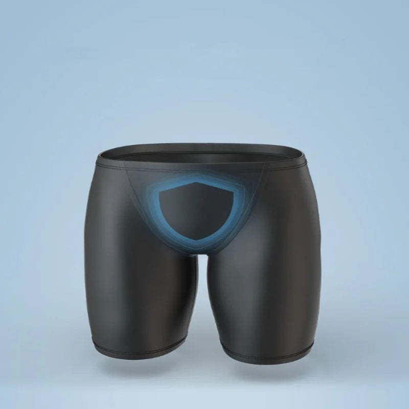 Men Boxers Shorts Silicone PU One-piece U Convex Pouch Pants Soft Elastic Panties Tight Low Waist Safety Trunks Short Waterproof