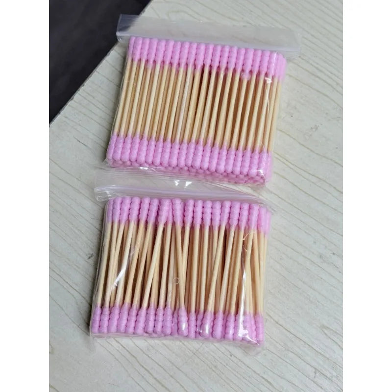 100Pcs Color Mix Double Head Bamboo Cotton Buds Adults Makeup Cotton Swab Eco Friendly Wood Sticks Nose Ears Cleaning Tools