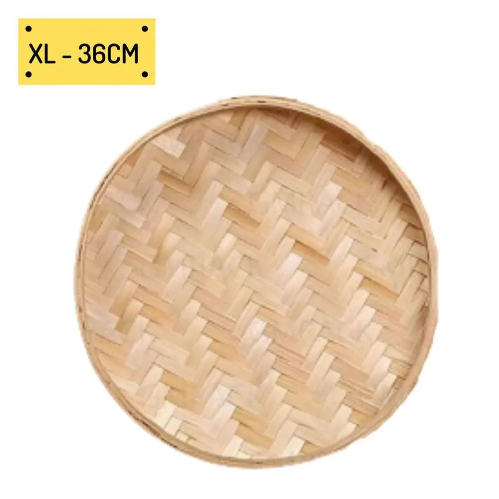 4 Size Hand-woven Bamboo Sieve Hand-painted Bamboo Raft Round Dustpan DIY Decorative Fruit Bread Basket Kitchen Storage Tray