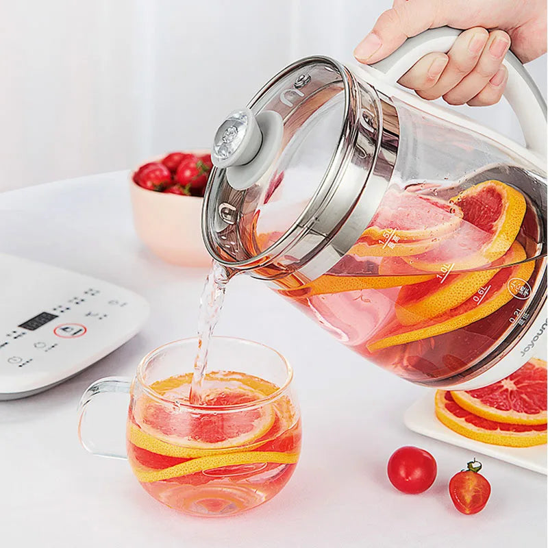 220V Jiuyang Health Pot Multi-Functional Flower Teapot Glass Stew Tea Pot 1.5L Portable Mini Multi Cooker Tea Dessert Cooker