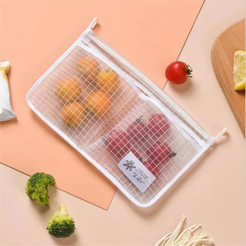 1PC Refrigerator Hanging Mesh Bag Double Compartment Storage Bag Fridge Side Door Organizer for Sauce Packet Kitchen Storage