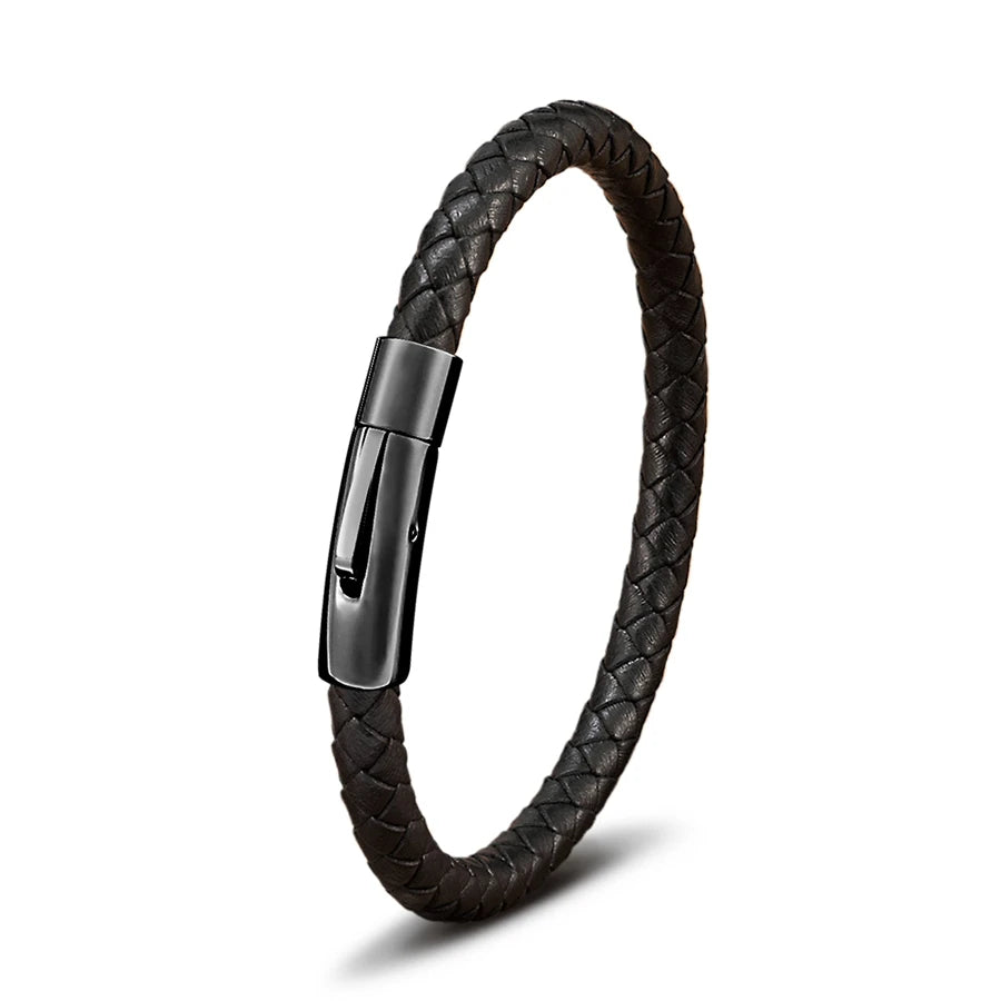 Pulseira de Pele Clássica para Homem TYO 3/4/5/6/8mm 3 Cores Bracelete Moderna com Fecho Magnético Acessórios Artesanais Personalizados Presente por Grosso