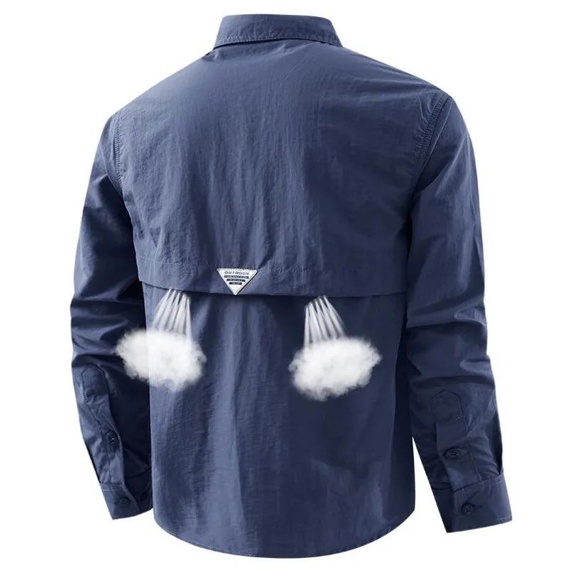 Men Outdoor Thin Breathable Comfortable Cargo Shirts Male Multi Pockets Tooling Shirts New Spring Male Mountaineering Shirts