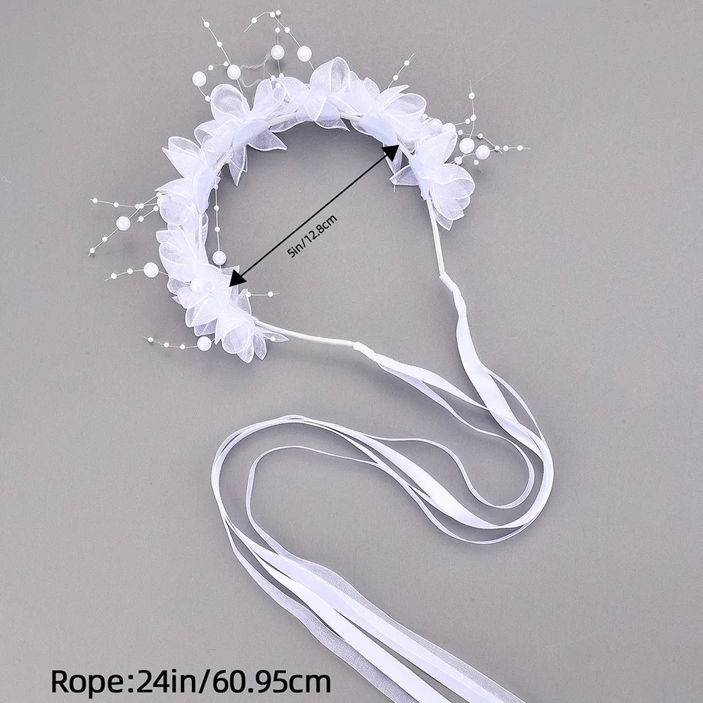 Fairy Flower Headband Sweet Lovely Girl Lace Floral Pearls Hair Hoop For Princess Wedding Birthday Headwear Accessories Gifts