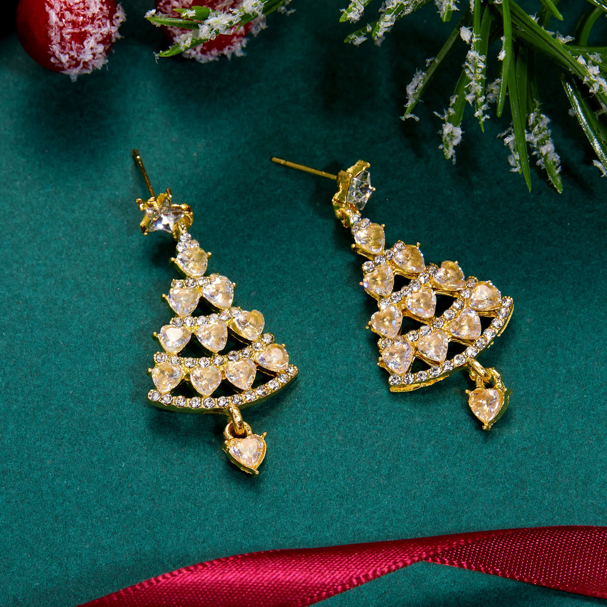 Colorful Zircon Christmas Tree Earrings for Women Fashion Red Green Crystal Tree Pendant Earring New Year Holiday Jewelry Gifts