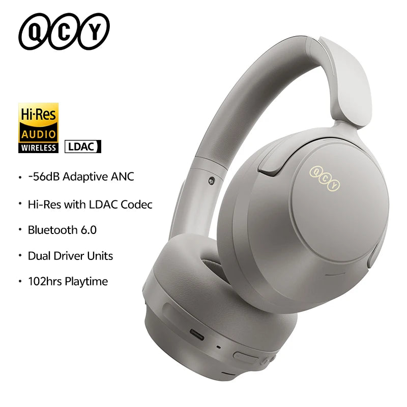 QCY H3S -56dB Adaptive ANC Over Ear Headphone Hi-Res LDAC Spatial Sound Wireless Earphone Bluetooth 6.0 Dual Driver 102H Headset