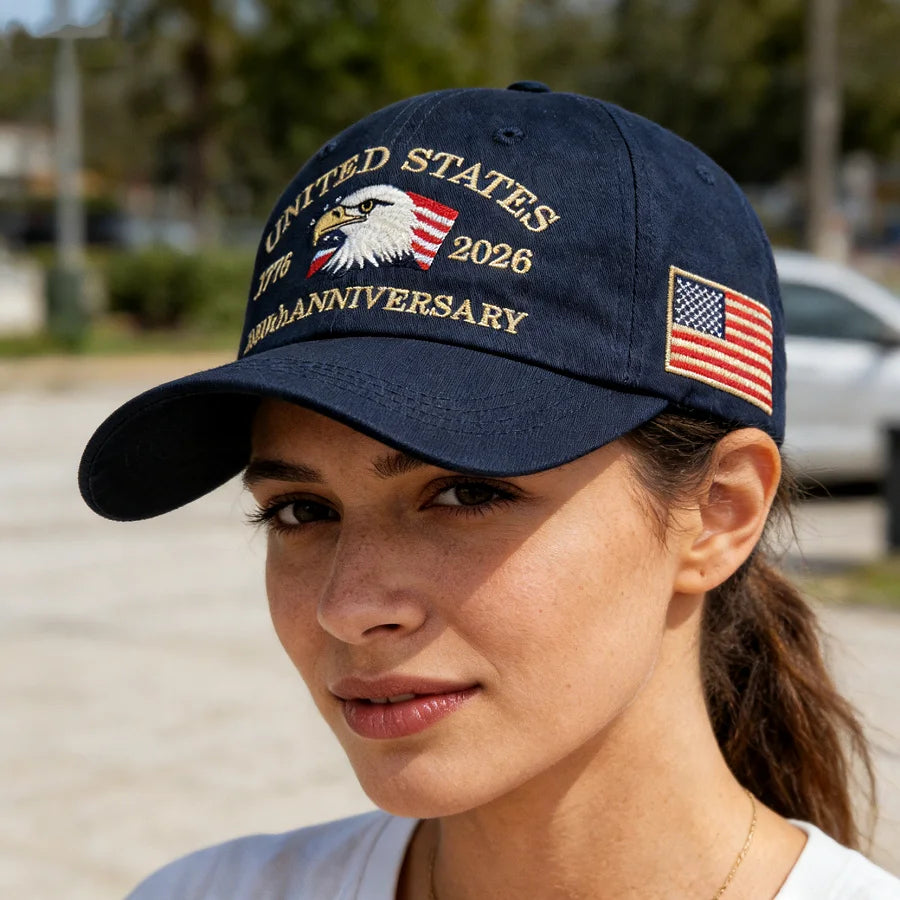 Vintage American-Style 250Th Anniversary Baseball Cap with Embroidered Eagle Flag Design, Adjustable Head Circumference, Unisex Sun Hat