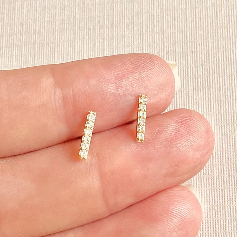 925 Sterling Silver Needle Zirconia Minimalist Flat Bar Stud Earrings For Women Punk Fine Jewelry Geometry Brincos Bijoux