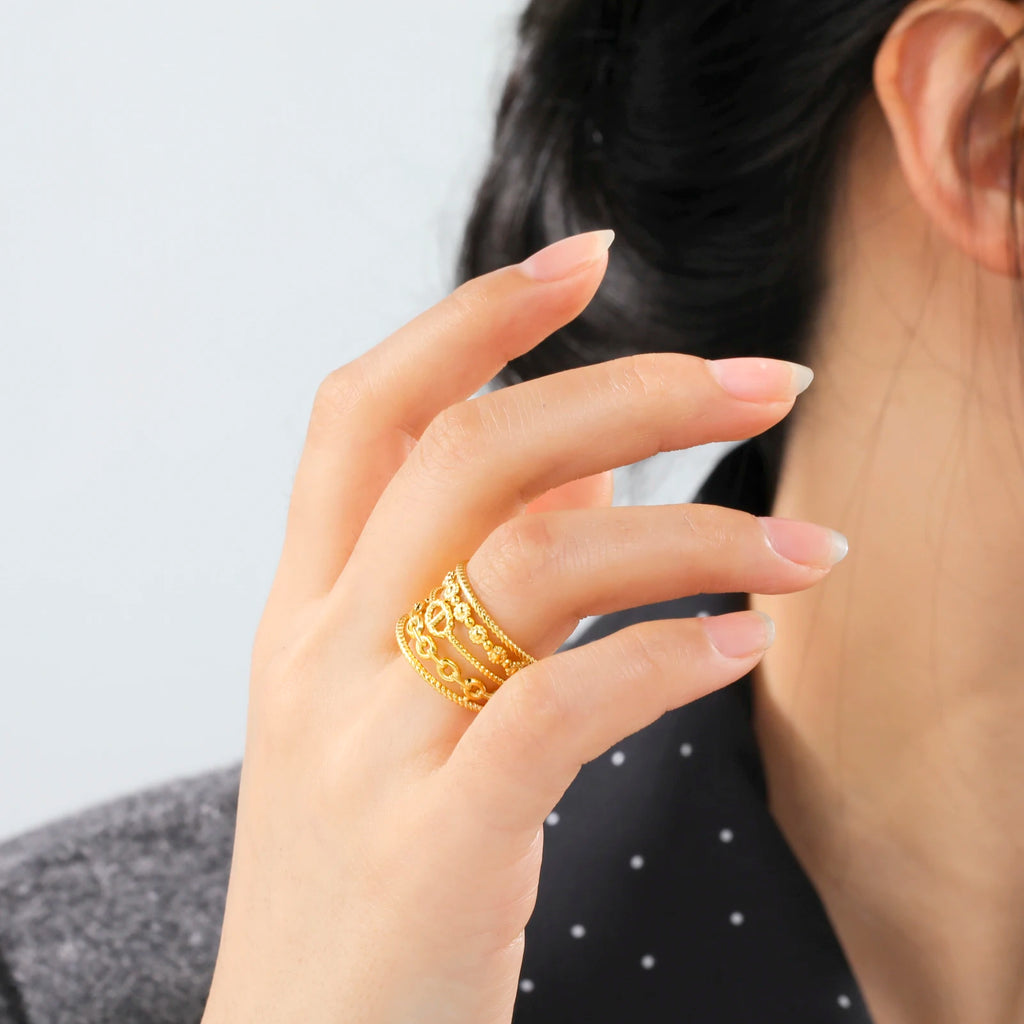 Amaxer For Women Lover's Rings Star Lace Beads Strip Stainless Steel Gold Color Silver Color Engagement Jewelry Party Gift