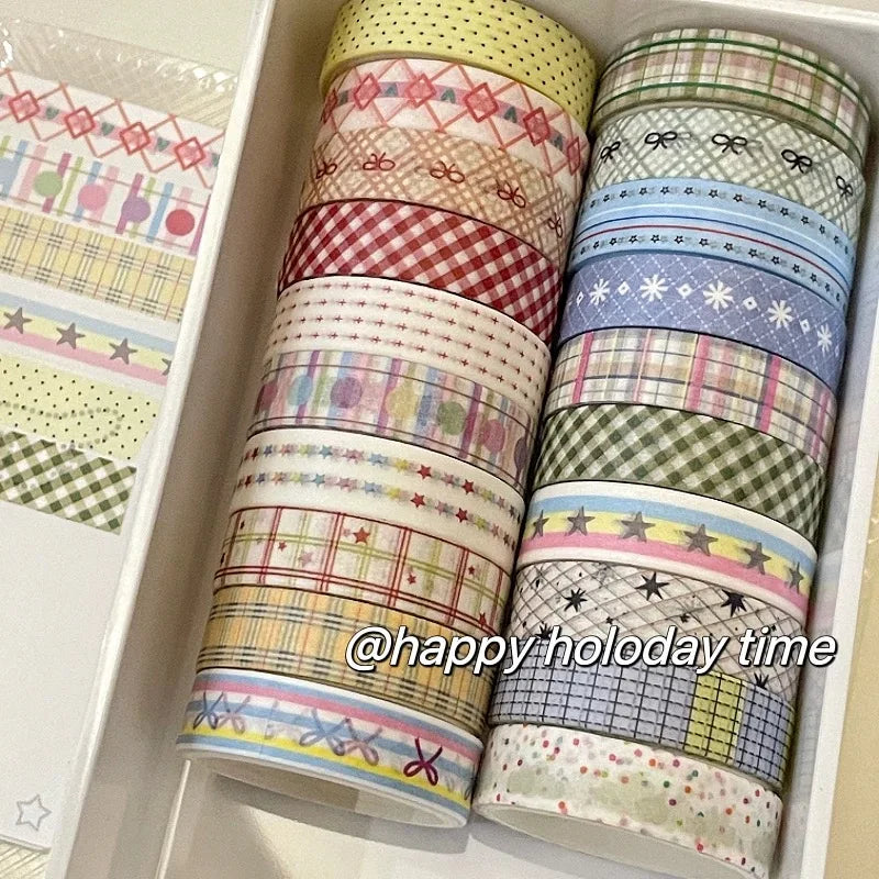 MINKYS 5pcs/set Basic Grid Star Decorative Tape Cute Cartoon Creative Washi Tape School Stationery