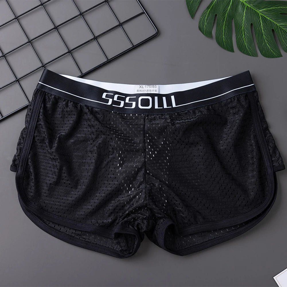 Sexy Men Ice Silk Mesh Seamless Boxer Briefs Pouch Underwear Shorts Trunks Underpants Breathable Loose Elastic Men's Boxers