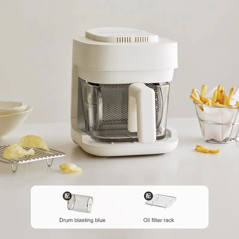 New Air Fryer with See-Through Glass Basket–Small, Non-Stick,No Flip Needed, for Home Kitchen, 2L Capacity, 900W, Easy to Clean