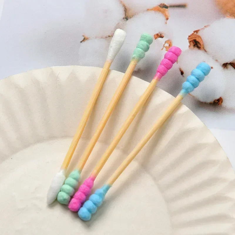 100Pcs Color Mix Double Head Bamboo Cotton Buds Adults Makeup Cotton Swab Eco Friendly Wood Sticks Nose Ears Cleaning Tools