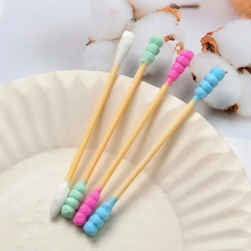 100Pcs Color Mix Double Head Bamboo Cotton Buds Adults Makeup Cotton Swab Eco Friendly Wood Sticks Nose Ears Cleaning Tools
