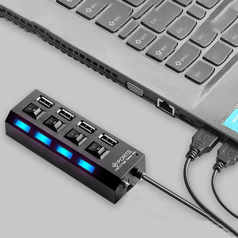 4/7 Port USB 2.0 Hub with Switch and LED High Speed Multi Splitter Expander Adapter For PC Laptop Desktop Computer Accessories
