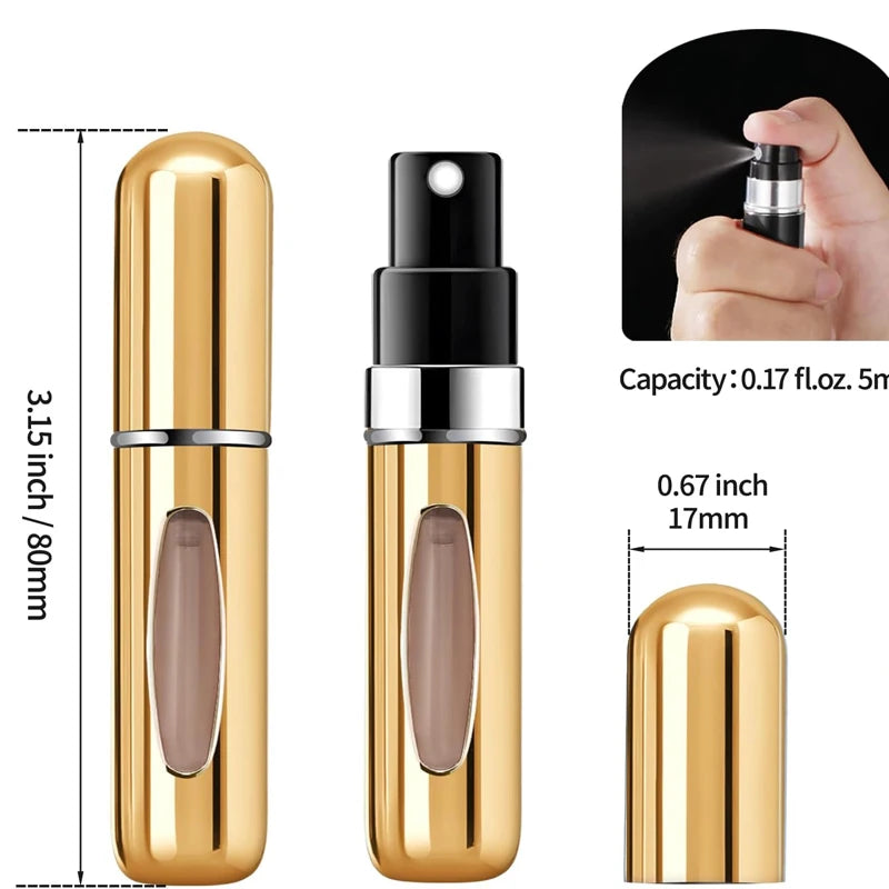 1/4 Unid. Atomizador de perfume de 5 ml, recipiente portátil para líquidos, cosméticos, viagem, mini frasco de alumínio vazio recarregável