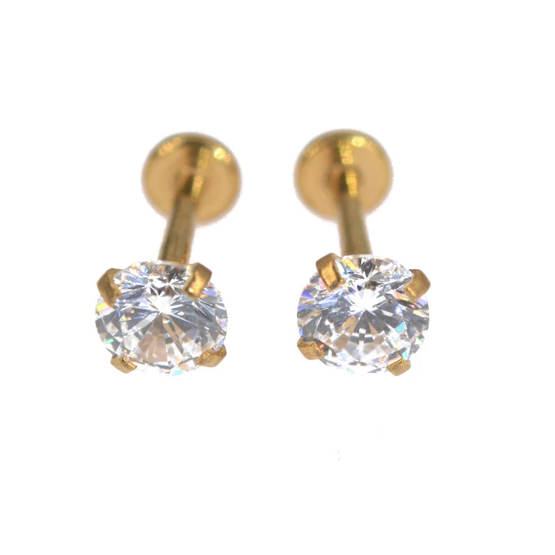 2Pcs 2-5mm Gem Solid Steel  Tragus Cartilage Ear Stud Crystal Zircon Earrings Piercing Jewelry Cartilage Piercing Earrings Prong