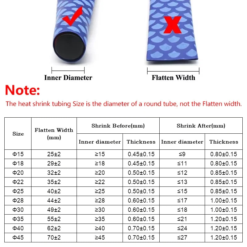 1/1.6m Anti-slip Fishing Rod Heat Shrink Tube ID15 18 20 22 25 28 30 35 40 45 50 60mm Waterproof Handle Bar Protect Wrap Cover