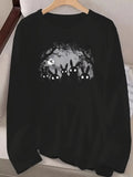 Women's T-Shirt - Gothic Rabbit Print, Casual Round Neck Long Sleeve Top, Machine Washable - All-Season Wear,