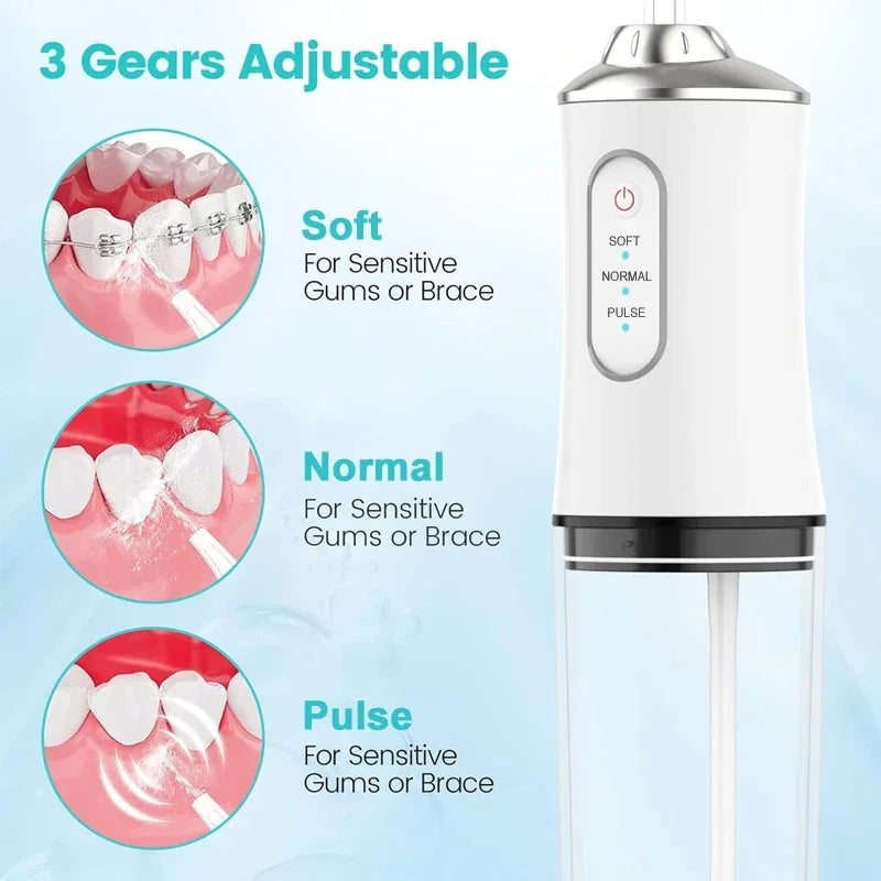 2026 Oral Irrigator Portable Dental Water Flosser USB Rechargeable Water Jet Floss Tooth Pick 4 Jet Tip 220ml 3 Modes