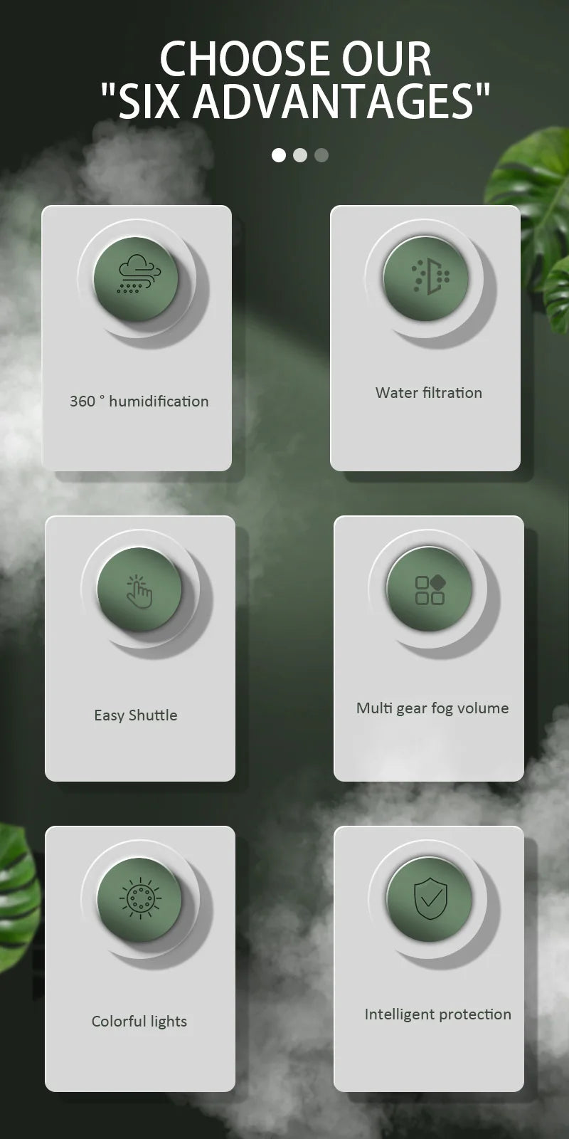 Humidificador de ar ultrassónico de 3L com névoa fria, luz noturna e três bicos, humidificador aromático USB silencioso para casa