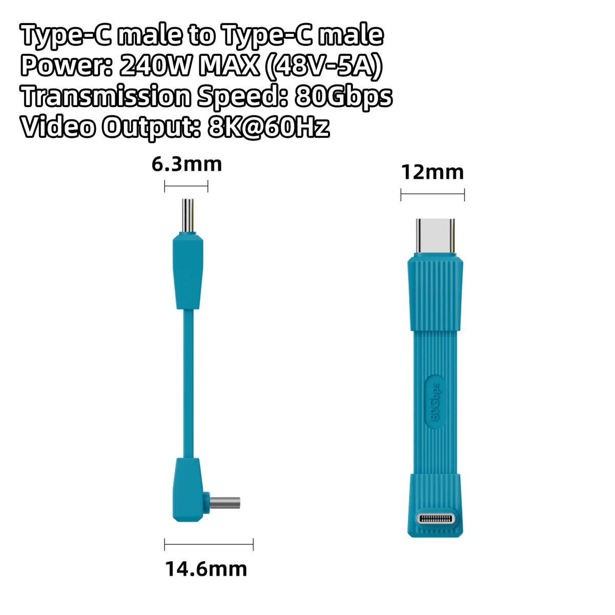 USB 4.0 Type-C to Type-C Cable 240W Fast Charging 80Gbps Data Transmission 8K60Hz Short Soft Cable Suitable for Computer Mobile