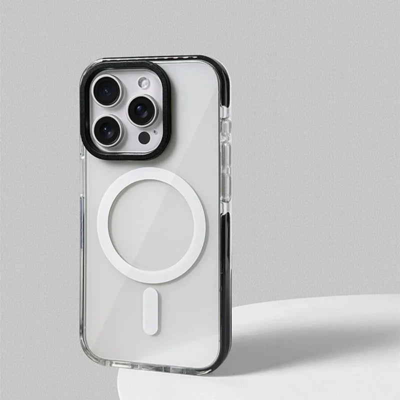 Neon Color Clear Crystal Magnetic Phone Case For Iphone 17 16 15pro 15 14 13max 12 Wireless Charging Soft Silicone Bumper Cover