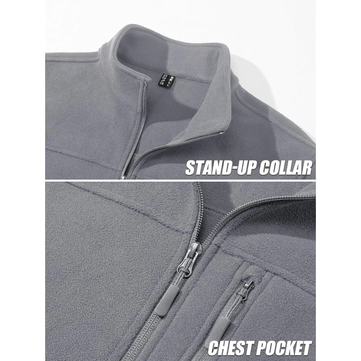 TACVASEN Men's Thermal Warm Fleece Jacket Stand Collar Full Zip Windbreaker Multiple-pockets Outerwear Working Hiking Coat
