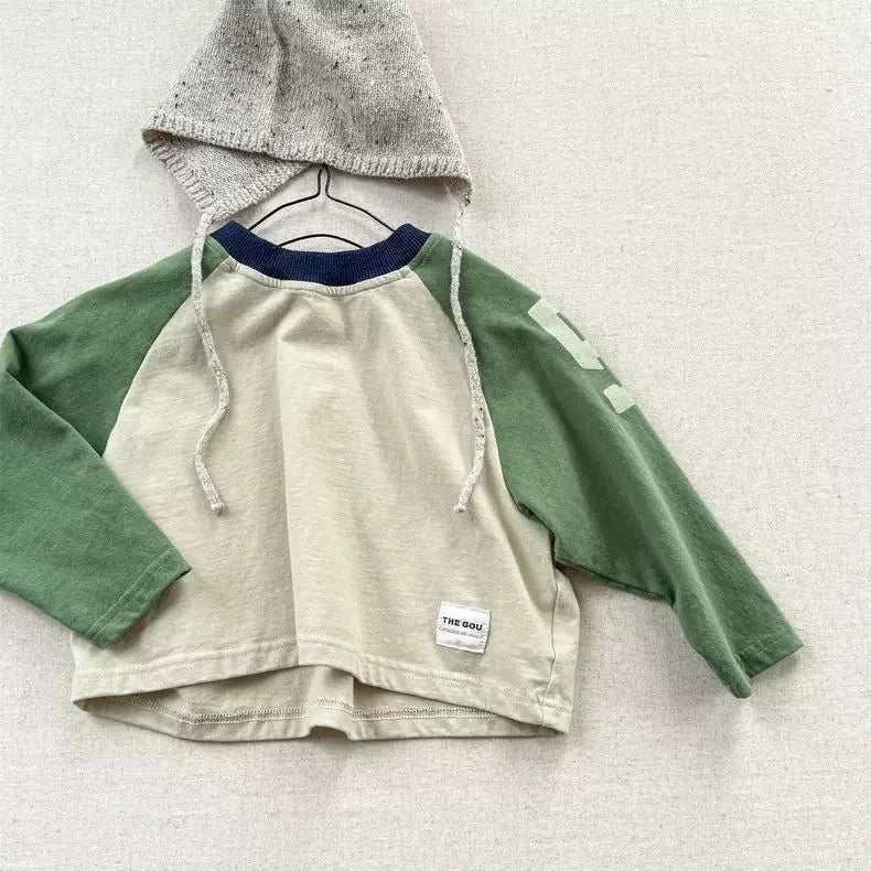 RAISE Spring 2026 Kids Boys Long Sleeves Letter Printed Cotton Children Boys Pullovers Ins Raglan Sleeve Spliced Baby Boys Top