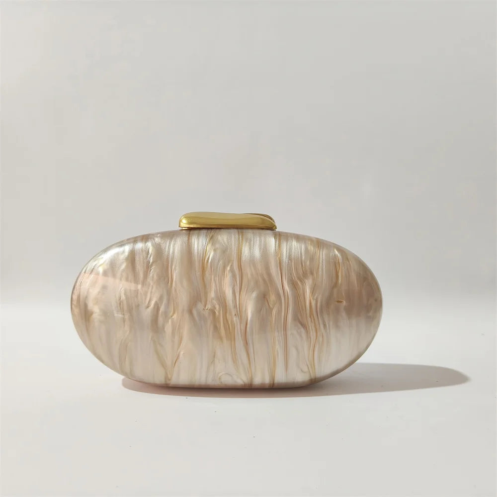 Lady Pearl Marble Brown Shell Egg Acrylic Box Clutch Purse Women Evening Purses Wedding Handbags Female Shoulder Bags Day Clutch
