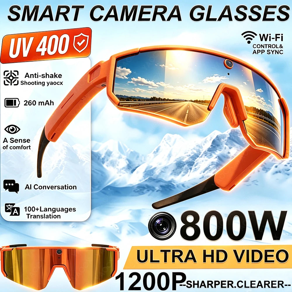 2026 AI Sports Smart Glasses ChatGPT 1200P Camera 4K Anti-shake Video Cycling Riding Sunglasses Translation Dual Mic Sunglasses
