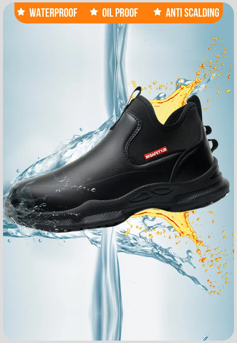 anti-skid kitchen work shoes non slip work waterproof boots lightweight Safety shoes for men chef work shoes leather sneakers