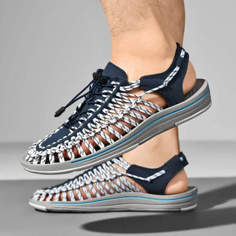 Summer Men Sandals Fashion Handmade Weaving Design Beach Sandals Breathable Casual Flat Sandals Outdoor Couples Sandals Size 48