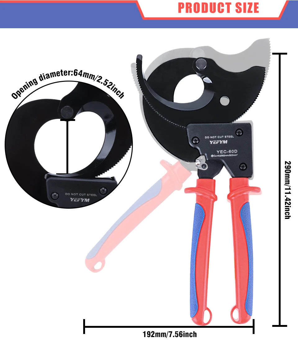 Cable Cutter/Wire Plier/Wire Cutter/Cable Cutting Pliers - Manual Ratchet-type Special-purpose Cable Cutter YEC-60D Max 500mm²