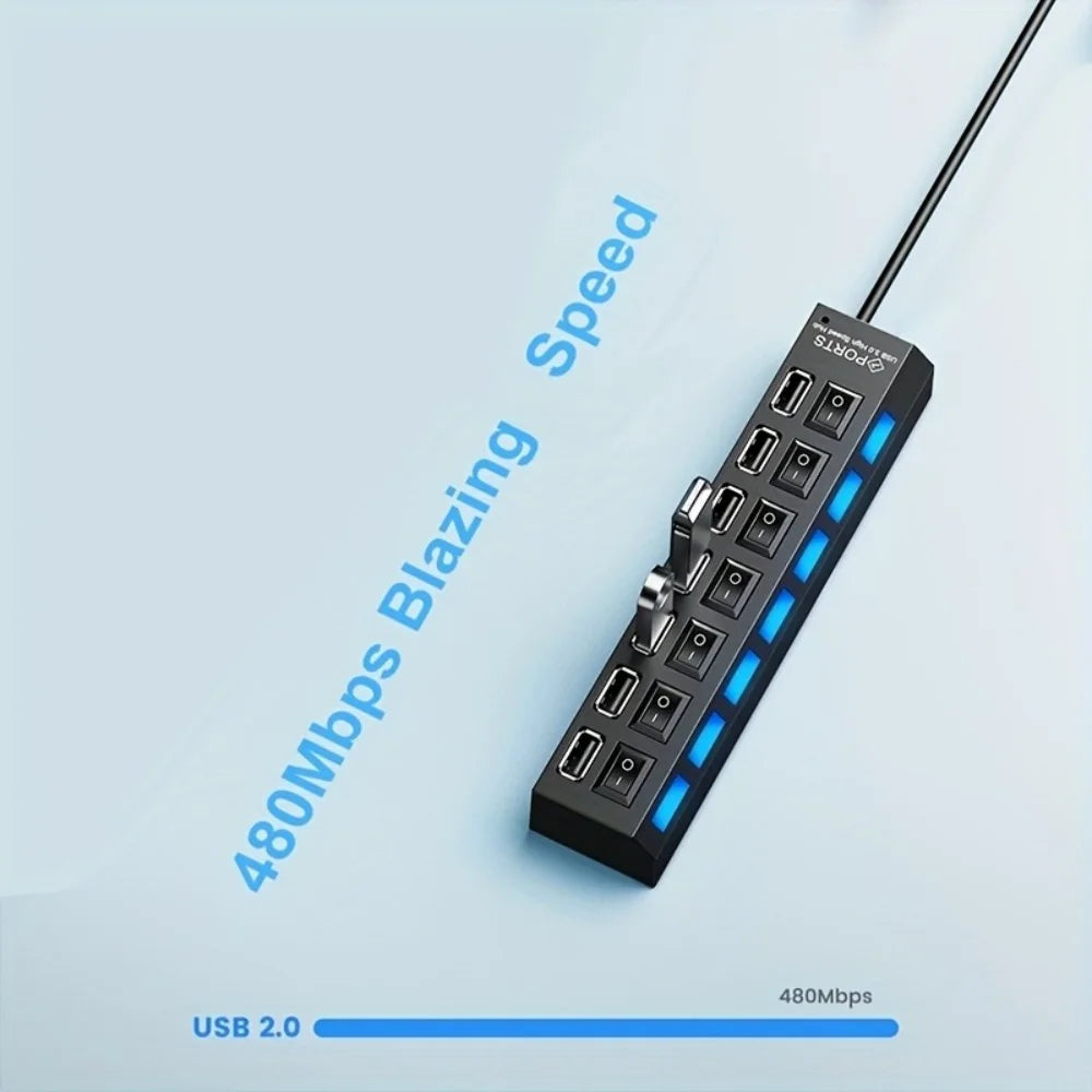 4/7 Port USB 2.0 Hub with Switch and LED High Speed Multi Splitter Expander Adapter For PC Laptop Desktop Computer Accessories