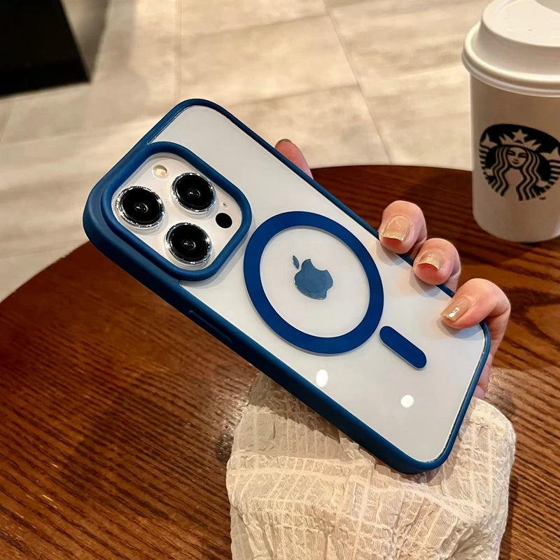 Luxury For Magsafe Transparent Phone Case For iPhone 16 15 14 17 12 13 Pro Max 16 Plus Mini Magnetic Wireless Charge Clear Cover