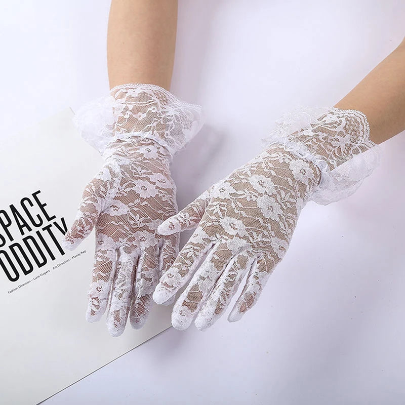 Sexy Lace Gloves Classic Black White Red Grey Skin Opera/Elbow/Wrist Stretch Satin Finger Long Gloves Flapper Gloves Matching