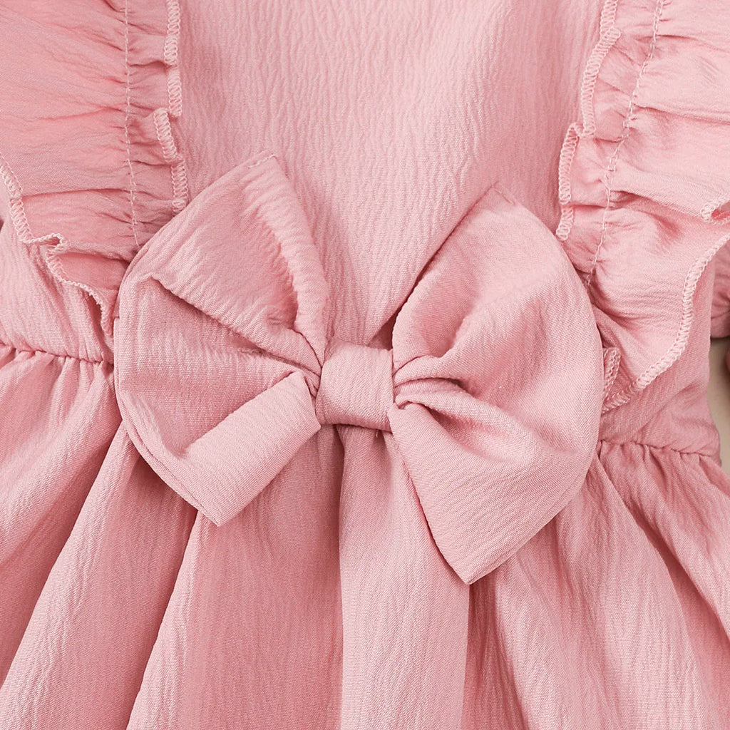 Baby Girl Autumn Dress Ruffled Edges and Bow, Long-Sleeved Dress+Headband for 0-18 Months Cute Baby Girl Holiday Party Costume