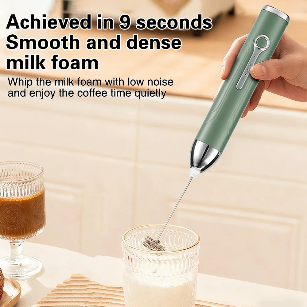 Wireless Type-C Rechargeable 3-speed Mini Handheld Milk Frother Coffee Frother Portable Kitchen Cooking Tools Whisk Foam Blender