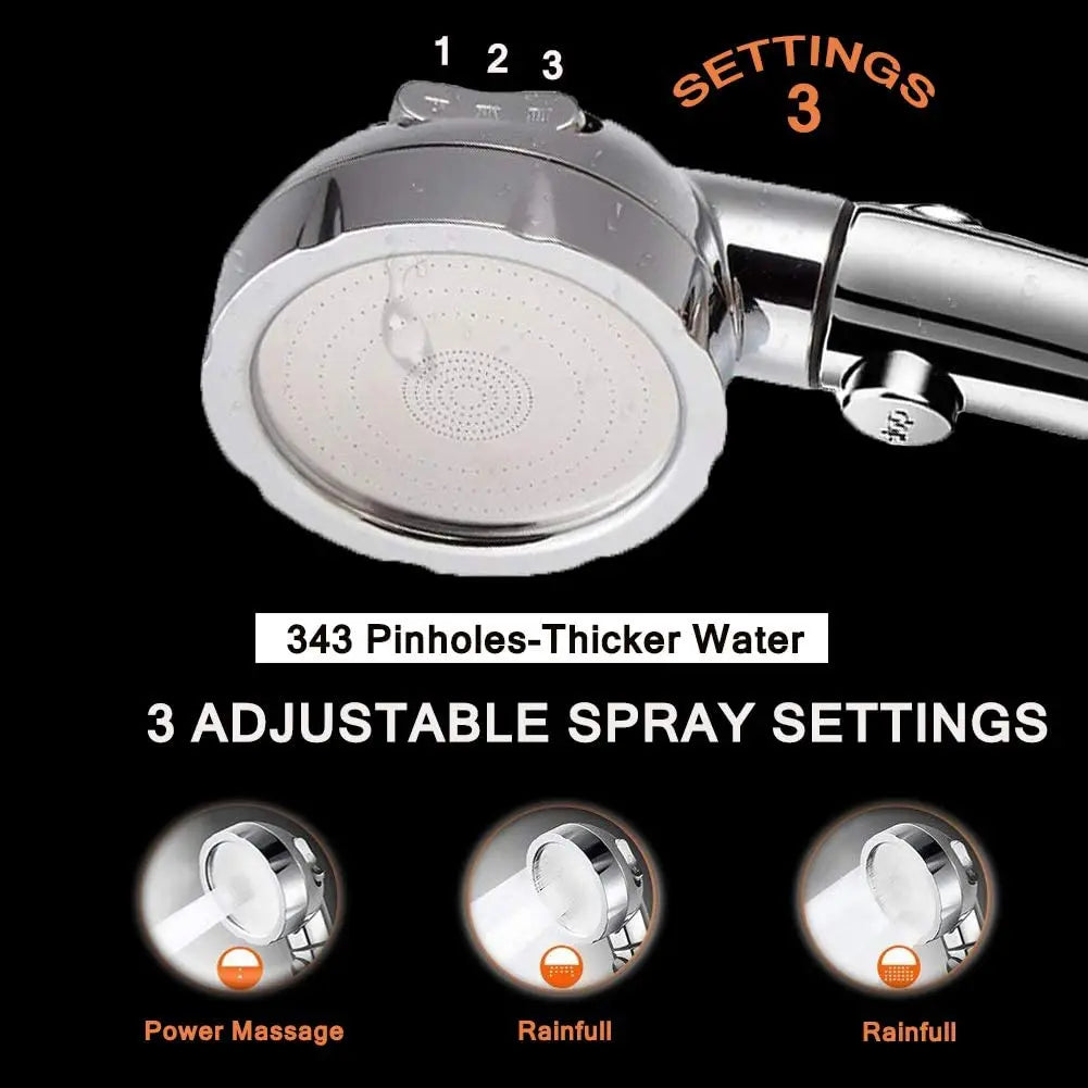 Large Flow High Pressure Shower Head Silver 3 Modes Eco Water Saving Spray Nozzle Massage Rainfall Pressurized Bathroom Shower