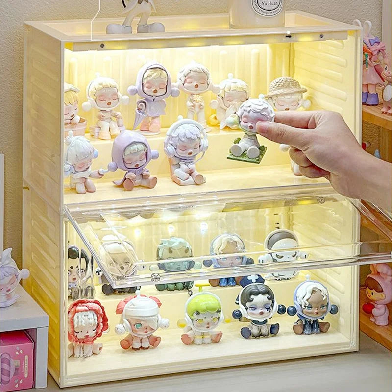 Smart Light Sensor Transparent Toy Cabinet - Drawer Organizer for Collectibles, Dustproof Display with Auto-On Light