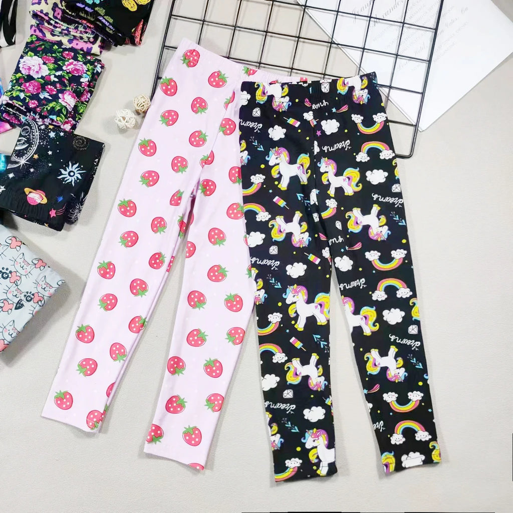 Girls' Leggings Fashion Cartoon Tight Pants Spring and Autumn Baby Girls Slim Fit Flower Leggings Summer Children's Pants