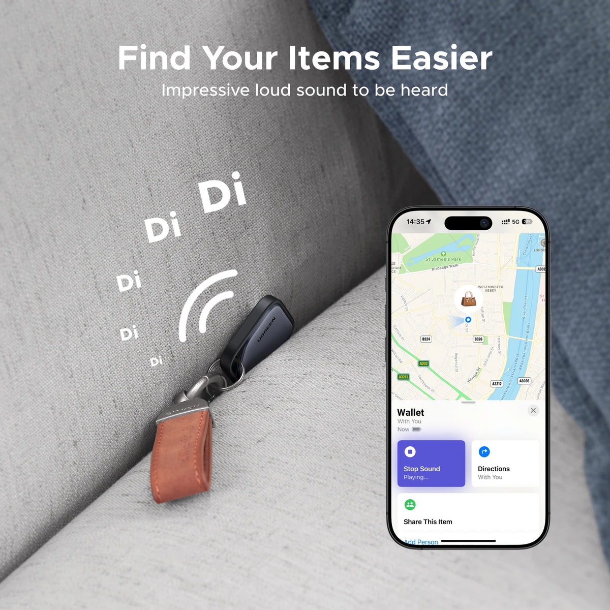 UGREEN Smart Tag Bluetooth Tracker, Keys Finder Item Locator SmartTag Up to 2 Year Battery For iPhone Apple Find My (only IOS)