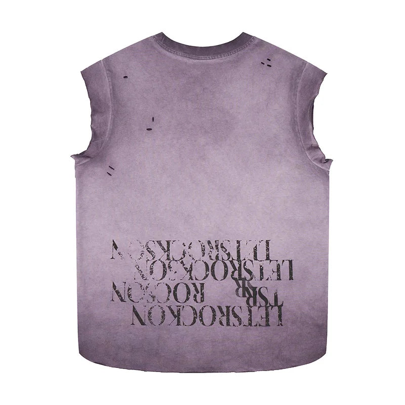 Men's Fashion Ripped Printed Tank Tops High Street Hip Hop Sleeveless Tees Streetwear Washed Vintage Tops For Male