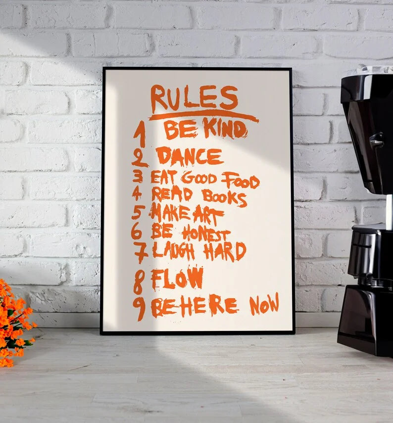 Orange Rule Alphabet Print Canvas Painting Kitchen Gallery Decorative Poster Ideal Gift for Bedroom Frameless Wall Art