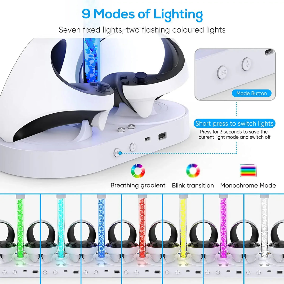 For PS VR2 Magnetic Charging Base Absorption RGB Charging Stand Handle Seat Colorful Glasses VR Headset Stand For PS VR2