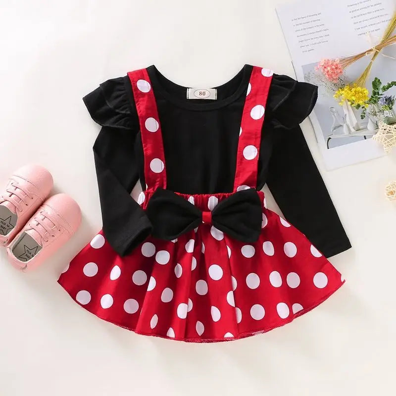 2Pcs/Set Baby Girl Dress Summer Girl Bow Polka Dot Dress Two-Piece Set Cute Girl Princess Dress Set Performance Outfit