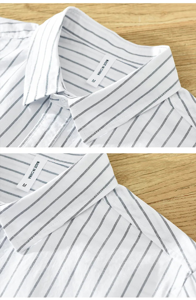 Green Striped Short Sleeve Shirts for Men Casual Turn-down Collar Tops Man Summer New Fashion Button Up Shirt Clothing